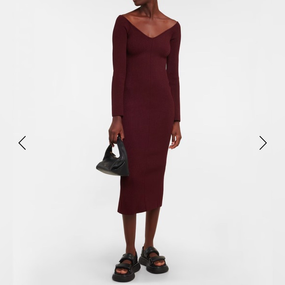 EUC Khaite Pia Off the Shoulder Ribbed Midi Dress in Merlot Sz M - Picture 2 of 8